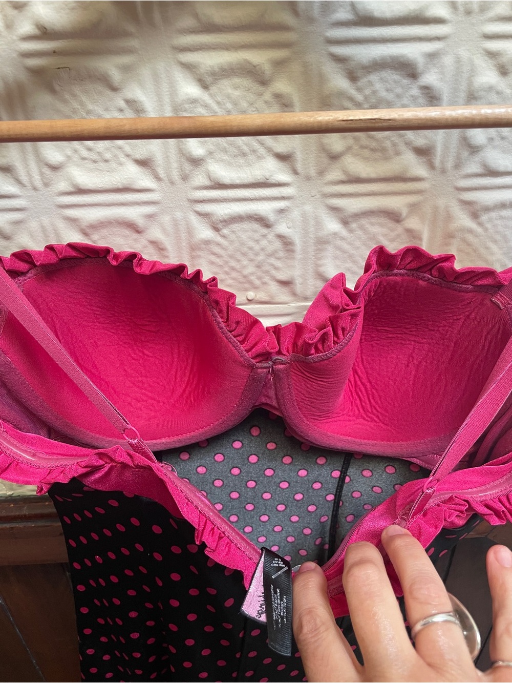 Victorias Secret Women’s Polka Dot Slip Dress - Black & Hot Pink - Picture 5 of 6